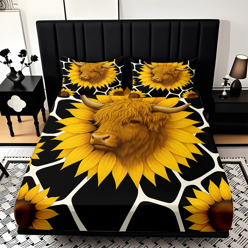 Comercio exterior transfronterizo textil doméstico patrón de girasol impresión digital 3D cama de molienda de tres piezas JIT modelo Temu