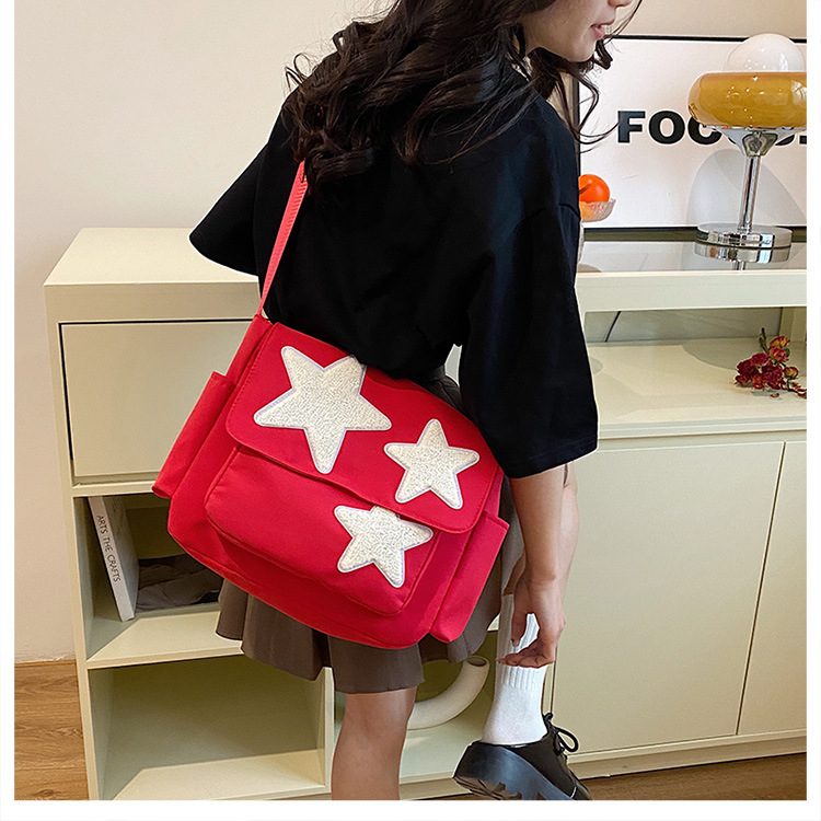 Cross-border wholesale large-capacity five-pointed star canvas single-shoulder bag, cute school style crossbody bag, student commuting bag for classes undefined