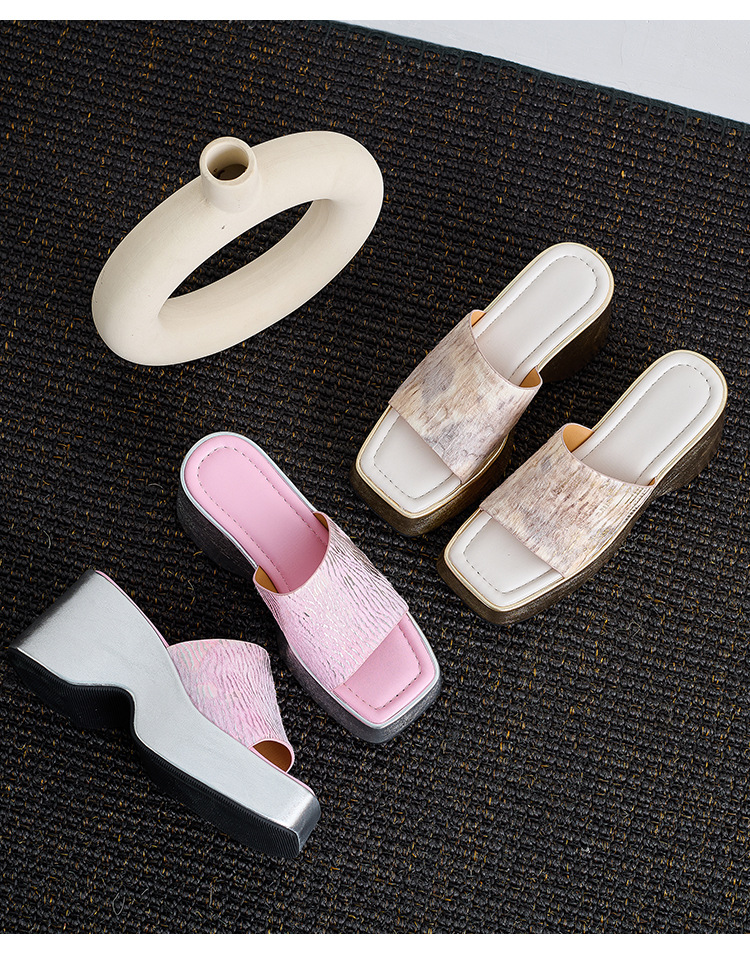 Sandal cao gót nữ hở mũi đế xuồng vuông chất da bò lông ngựa — Hồng ngó sen, màu mơ chi tiết 15