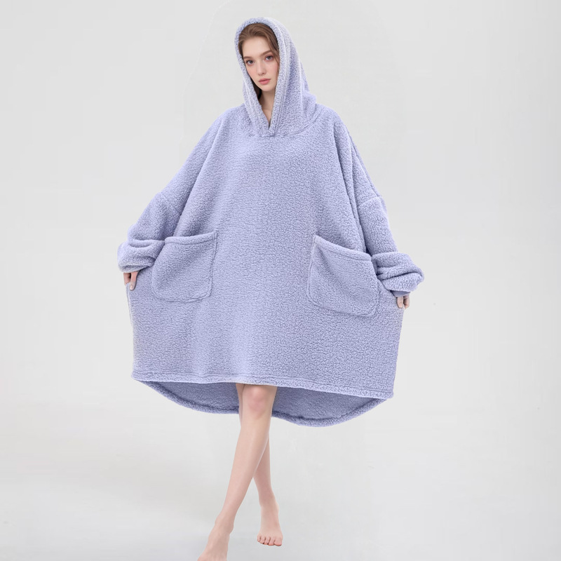 欧美女装跨境可穿毛毯家居服舒适温暖超大连帽衫运动衫毛毯带口袋|undefined