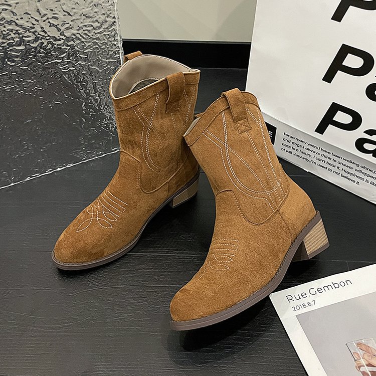 Big size fashion boots female fall and winter new embroidery ethnic style thick heel short boots female_voghion.com