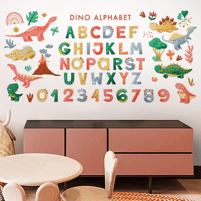 Lvkang CH39047 Dinosaur English Alphanumeric Wall Sticker Room Bedroom Children Cartoon Style Theme Decoration