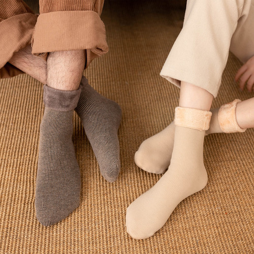 Socks for men in winter, thickened and velvet cotton socks, mid-length warm socks for the elderly, floor socks PLUS 80g snow socks for women