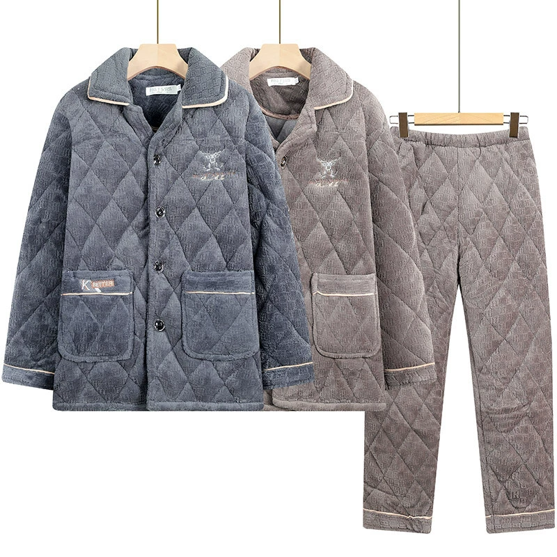 Зимняя трехслойная Толстая Фланелевая Пижама для молодых мужчин на флисовой подкладке, теплая домашняя одежда для отца среднего и пожилого возраста, костюм