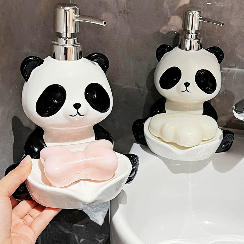 Контейнер Rongxiong Panda 2-в-1: держатель для мыла и флакон эмульсии для шампуня, геля душа, дезинфицирующего средства для рук