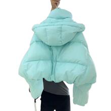 新品感超好看湖蓝色短款棉服女冬季小个子今年流行漂亮面包服外套