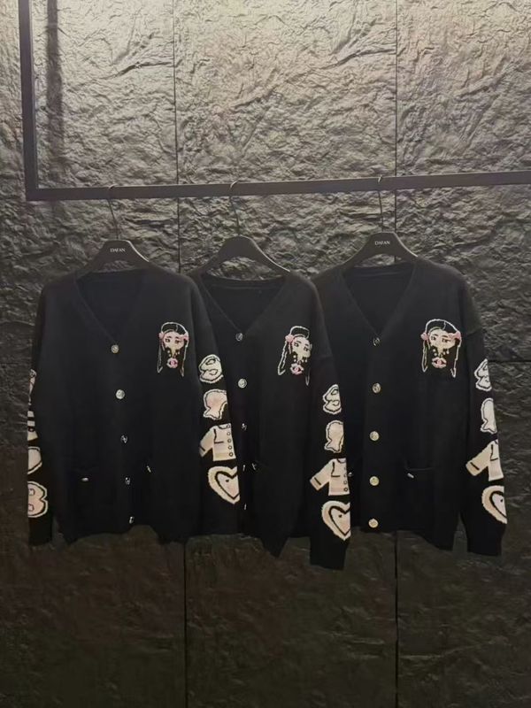高品质~小众设计女装上衣梵文针织开衫毛衣女秋宽松显瘦上衣外套|undefined