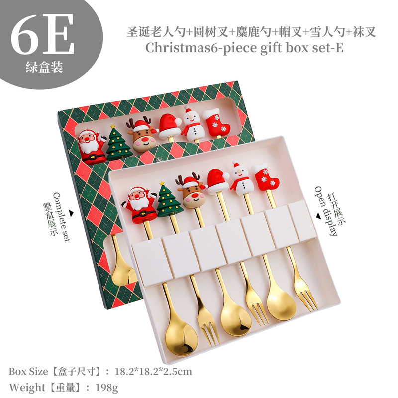 クロスボーダークリスマスステンレス鋼フォークスプーンギフトヘラジカ雪だるまクリエイティブかわいい漫画パターンデザートゴールデンスプーンフォーク|undefined