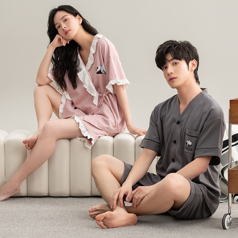 Pareja pijamas de verano puro algodón los hombres 2024 nuevo traje manga corta exquisito desgaste del hogar primavera y otoño