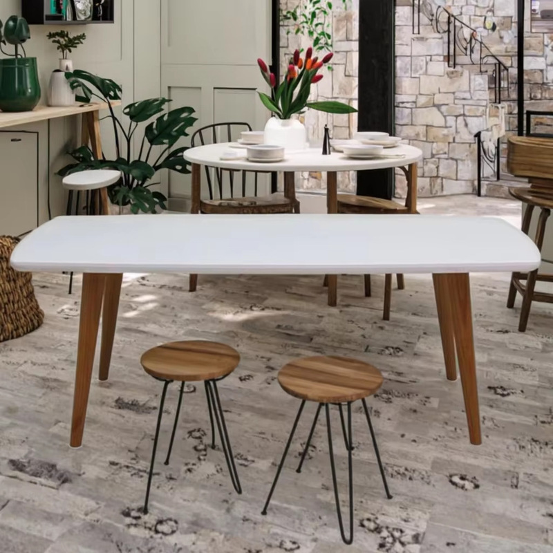 Customized Modern Minimalist Dining Table Mdf White Pu High Gloss Paint Suitable for Home Office or Farmhouse Kitchen