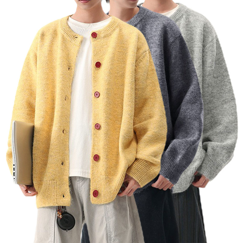 Explosiones transfronterizas de tamaño grande europeo Cardigan suéter hombre botón de color amarillo alto otoño invierno fábrica al por mayor