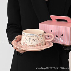 インススタイル漫画セラミックカップかわいいコーヒーカップとソーサーセット高価値アフタヌーンカップラテカップラテアートカップ