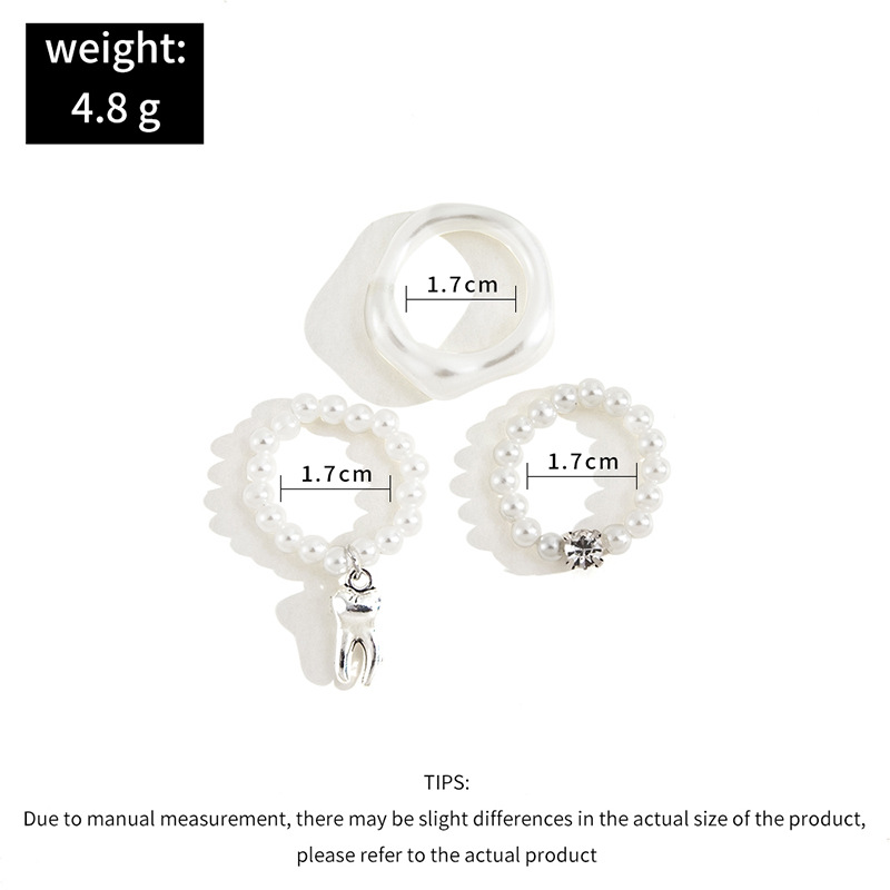Womenu0027s Exquisite Fashion Imitation Pearl Beaded Elastic Teeth Pendant Ring 3 Piece
