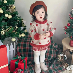 Children's Wool Blended Sweater Three-dimensional Handmade Ball Christmas Sweater Children's New Year Children's Clothing Wholesale First-hand Source