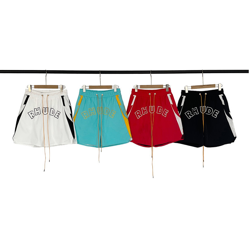 Cross-Border European and American Trendy Brand Rhude Letter Embroidery Casual Sports Color-Block Shorts Unisex American High Street Beach Shorts Cross-Border European and American Trendy Brand Rhude Letter Embroidery Casual Sports Color-Block Shorts Unisex American High Street Beach Shorts