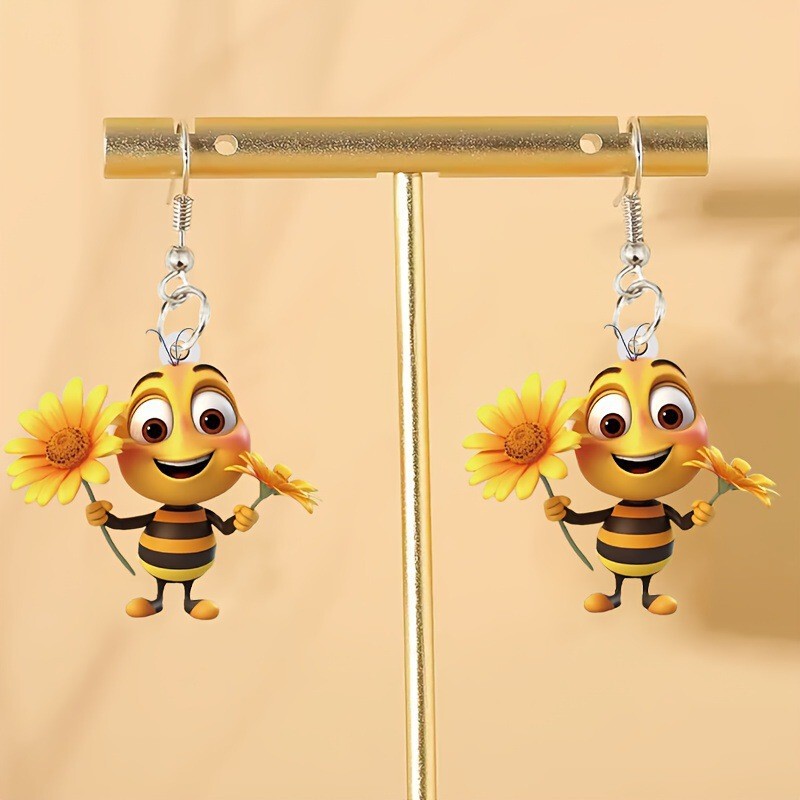 国境を越えた売れ筋の魅力的でかわいい小さな蜂のアクリルイヤリング、春と夏の新しいギフト用の漫画のイヤリング|undefined
