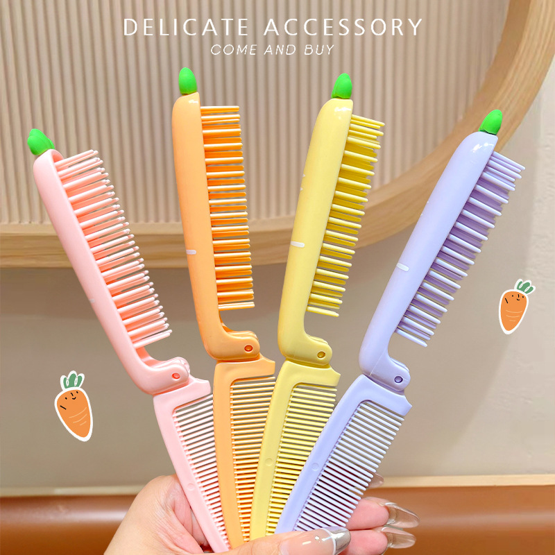 Pequeña niña estudiante cabello largo portátil recto doble uso peine de niños lindos peines plegables de zanahoria nuevo