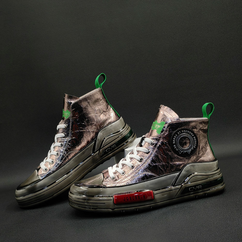 Light Luxury Glue Men's Shoes Leather Sneakers Men's European Station Trendy Shoes All-match High-top Shoes Men's Shoes Height-increasing Casual Shoes