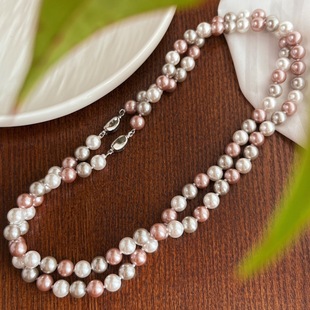 Autumn and Winter Maillard National Style Warm Pink Bead Pearl Necklace Clavicle Chain