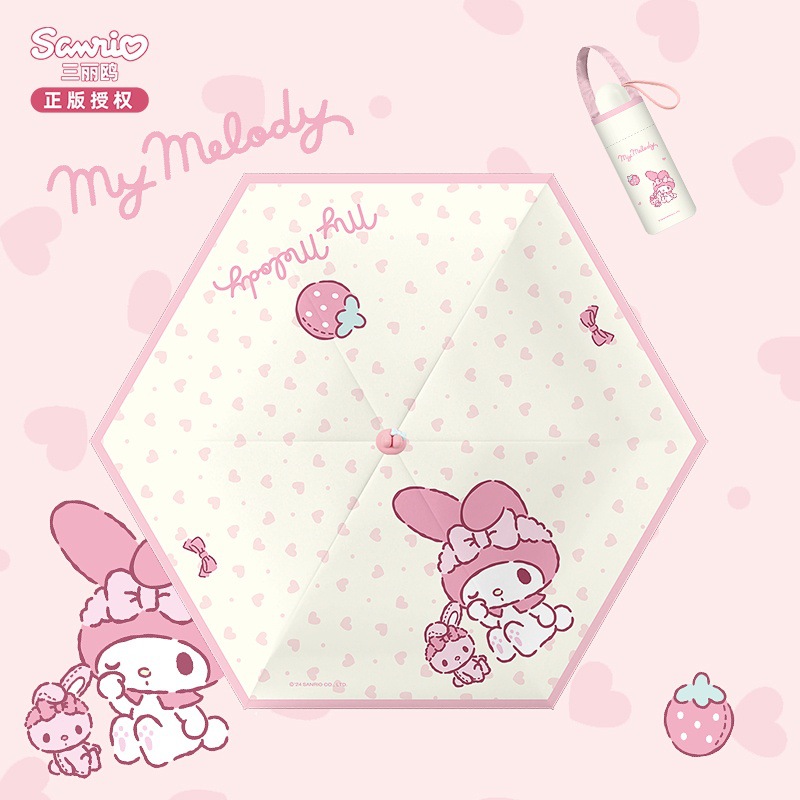 Genuino Sanrio Meliti Paraguas de cinco pliegues Lluvia soleada Paraguas de sol para mujer Paraguas de protección solar Mini paraguas de sombra LOGO personalizado