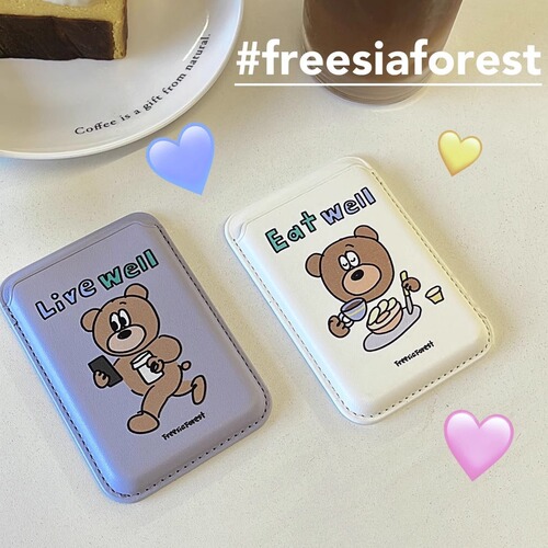 Compatible with MagSafe Magnetic Card Holder Leather Apple iPhone 12 Phone Case Card Holder iPhone 15 for Small Bear