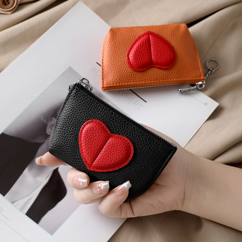 Cross-Border 2026 New Style Lychee Pattern Heart-Shaped Color-Blocking Soft Leather Texture Women's Coin Purse Card Holder Retro Fashion Earphone Case Cross-Border 2026 New Style Lychee Pattern Heart-Shaped Color-Blocking Soft Leather Texture Women's Coin Purse Card Holder Retro Fashion Earphone Case