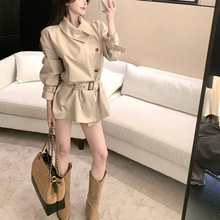 美式复古立领风衣外套女装秋季高级感显瘦收腰中长款气质开衫上衣