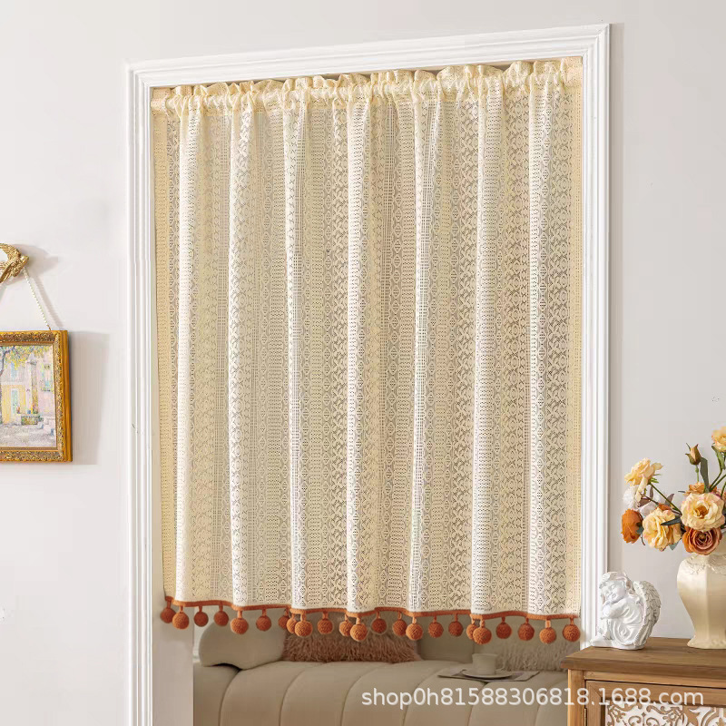 No-Drill French-Style Cream Hollow-Out Sheer Curtain for Living Room Door, Sunshade and Sunscreen Curtain, Short Curtain, Window Curtain with Rod, Complete Set No-Drill French-Style Cream Hollow-Out Sheer Curtain for Living Room Door, Sunshade and Sunscreen Curtain, Short Curtain, Window Curtain with Rod, Complete Set