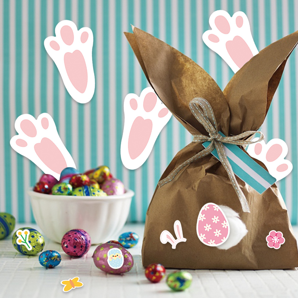 Europa y Estados Unidos transfronterizos fiesta de Pascua decoración pegatinas pegatinas adhesivas huellas de conejo día de conejo decoración de Pascua