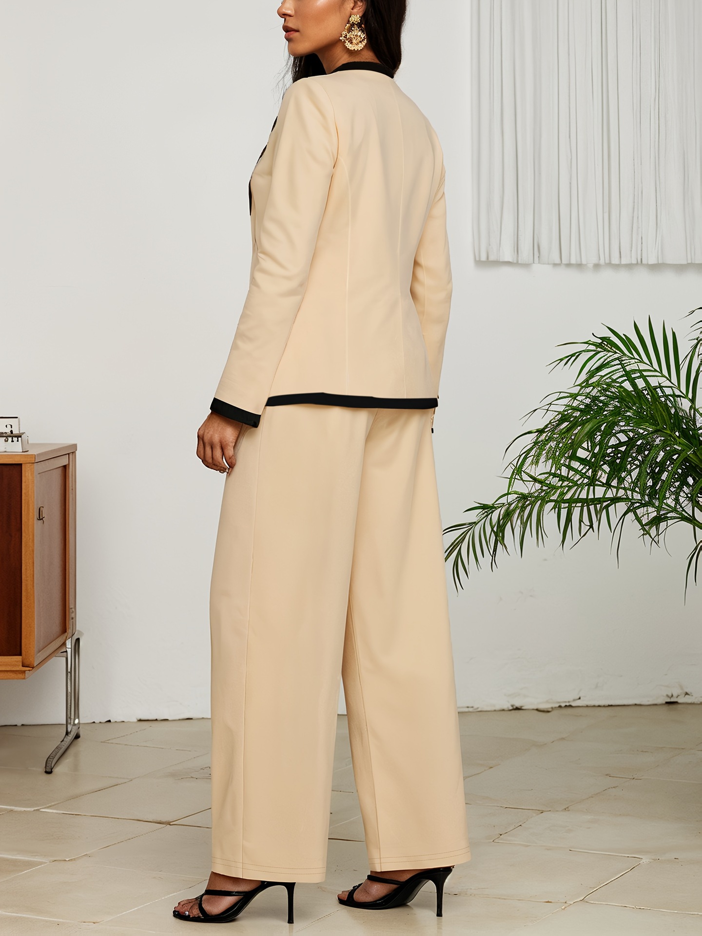 Trendy Two Piece Set For Women Color Block Coat Straight Leg Pants Autumn Winter Season Must Have_ecoleips.com