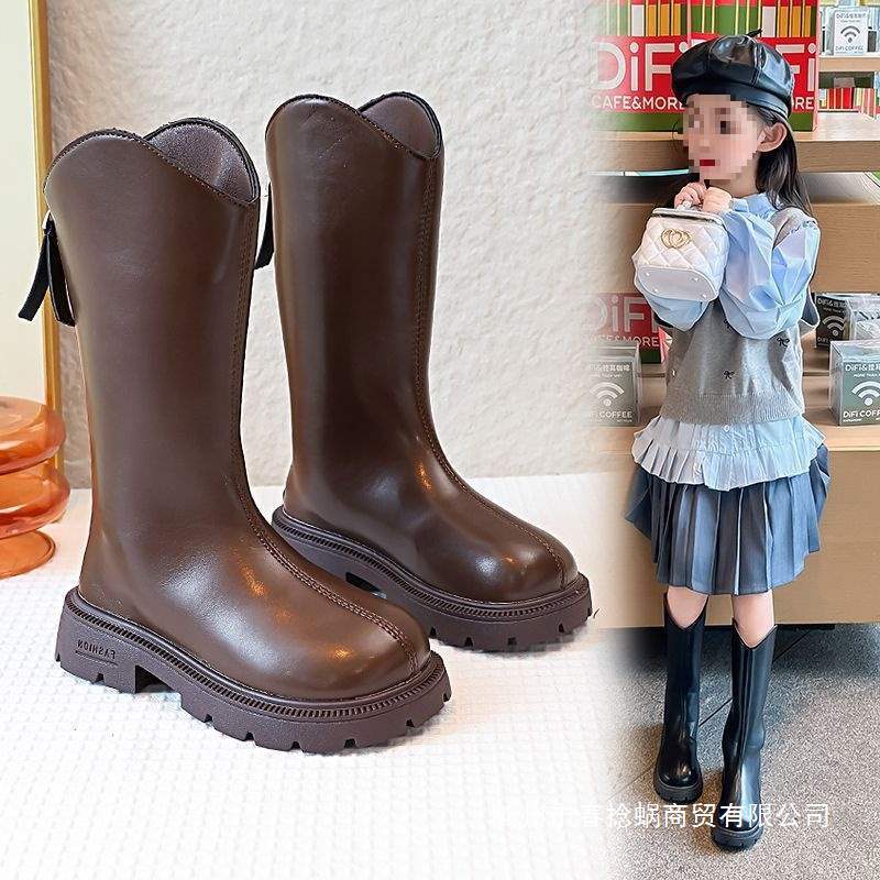 Girls' Boots Kidsren's Boots 2025 New Autumn and Winter Boots High Princess Boots Fleece-Lined Spring & Fall Snow Boots