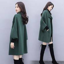 赫本风呢子大衣女中长款2021流行韩版蝙蝠袖宽松小个子毛呢外套女