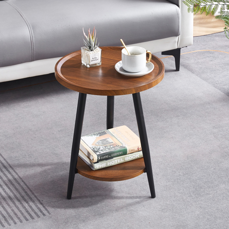 더블 레이어 라운드 테이블 월넛 컬러 (40*40*50)