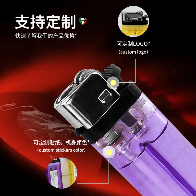 Tailandia Comercio exterior rueda de molienda desechable encendedor pequeño portátil de color transparente encendedor al por mayor logotipo imprimible
