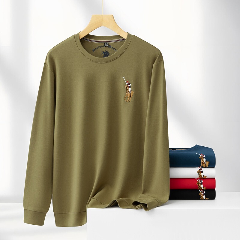 Men's cotton crew neck T-shirt from the boutique, 2026 autumn and winter business casual, middle-aged dad's top, wrinkle-free versatile sweatshirt Men's cotton crew neck T-shirt from the boutique, 2026 autumn and winter business casual, middle-aged dad's top, wrinkle-free versatile sweatshirt