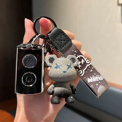 Suitable for Yamaha motorcycle key case NVX155/QBIX125/XMAX300 car key case (Car key bag) - yamaha-a-remote-control-single-shell-black-gray-violent-bear-pendant