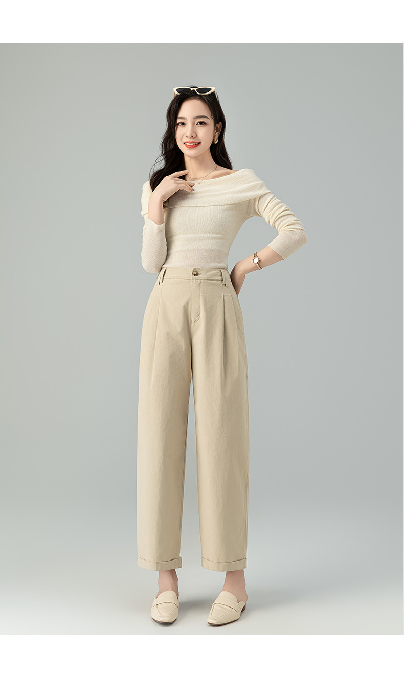 Quần ống rộng nữ vải Tencel cotton mỏng mùa xuân hè, dáng suông thon gọn ống thẳng — Màu kaki chi tiết 22