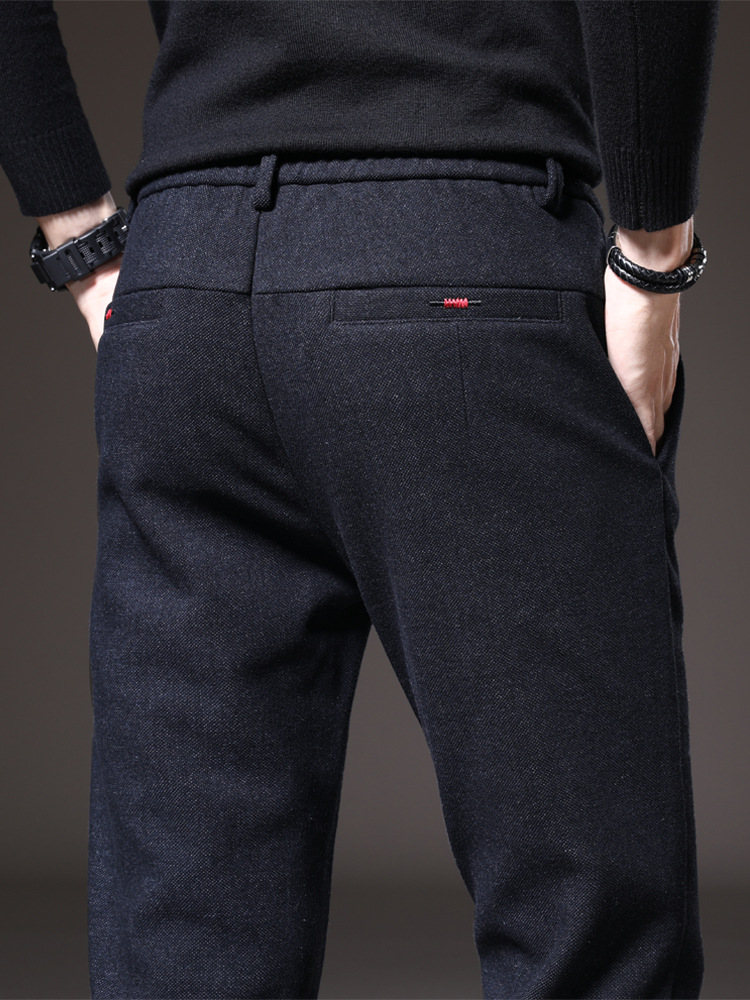 Pantalones de primavera y otoño pantalones de traje casuales de lino slim fit para hombres Pantalones rectos de negocios de hombres pantalones forrados de lana simples piernas rectas resistentes al desgaste