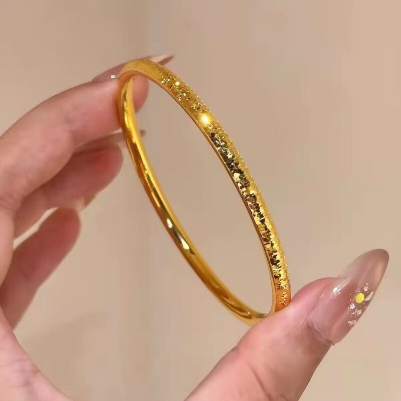 24K gold-plated, genuine gold sand, simulated gold, antique-style round bar, crushed ice effect bracelet, plain band bracelet, solid, wholesale, high color retention 24K gold-plated, genuine gold sand, simulated gold, antique-style round bar, crushed ice effect bracelet, plain band bracelet, solid, wholesale, high color retention
