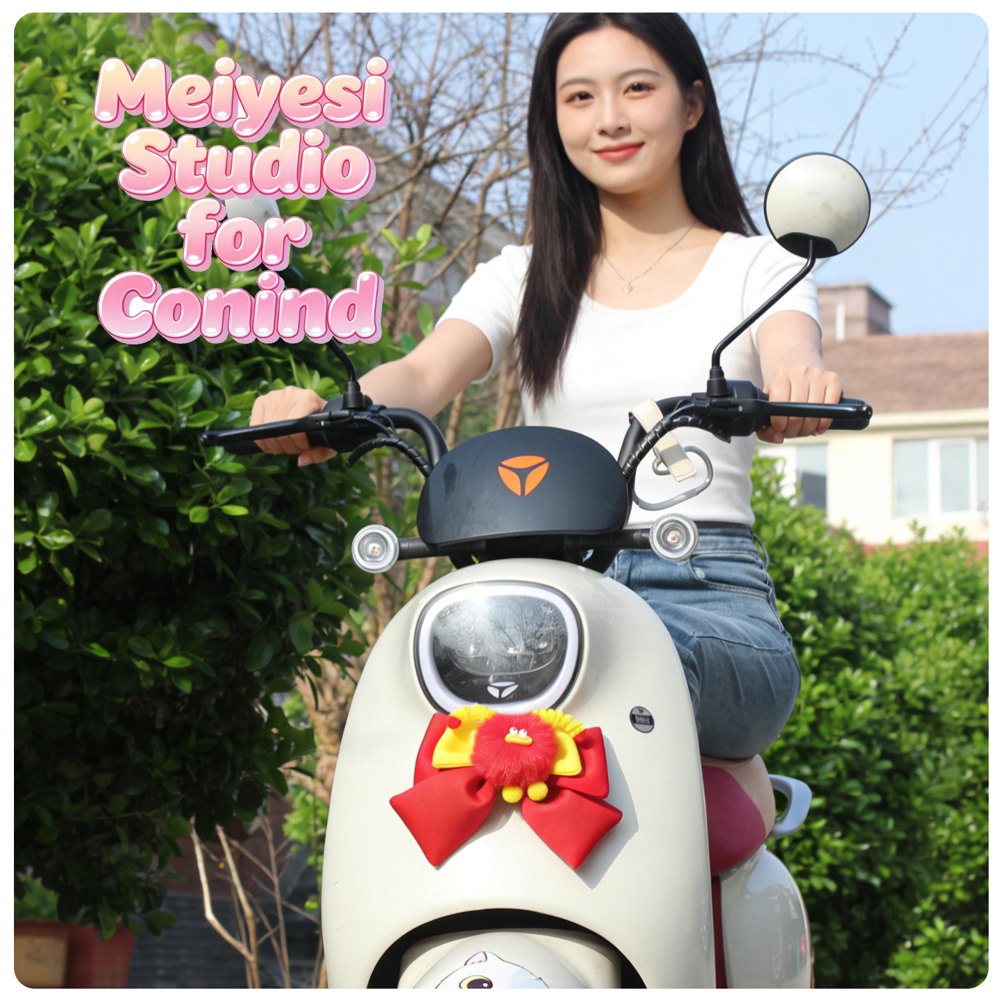 Vehículo eléctrico, decoración del asiento trasero de la cabeza de la motocicleta, arco pequeño trenzado, monstruo, decoración del asiento trasero del vehículo eléctrico, pegatinas traseras