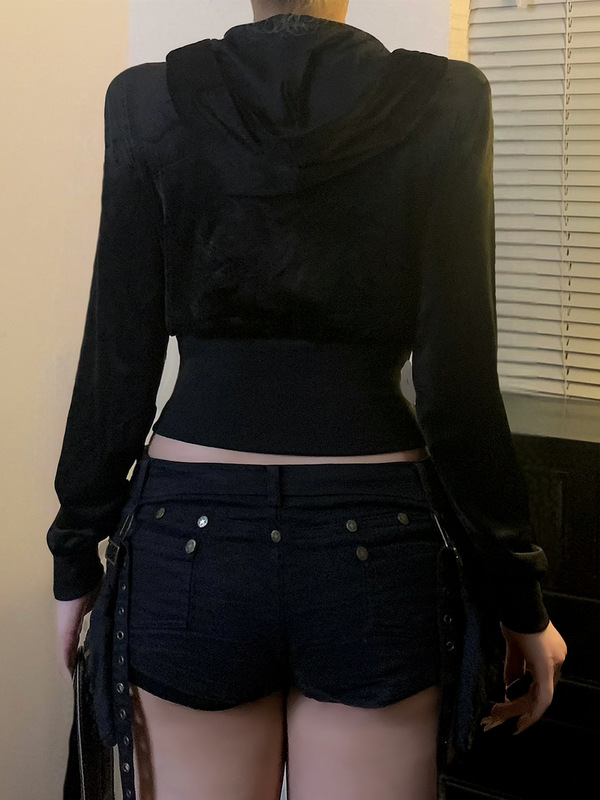欧美甜美少女风烫钻元素丝绒外套修身显瘦纯色拉链连帽长袖上衣|undefined