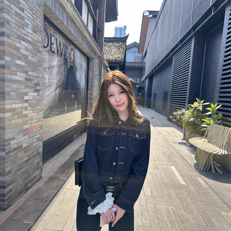 Die Baoxi Los Angeles Girl Denim Vintage Short Denim Jacket Suit Straight-Leg Pants Casual Two-Piece Set