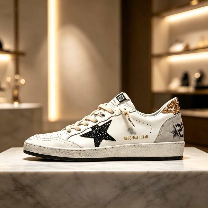 Guangzhou light luxury retro men's sneakers, genuine leather star-patterned distressed shoes, trendy versatile casual shoes for men and women, couple's style