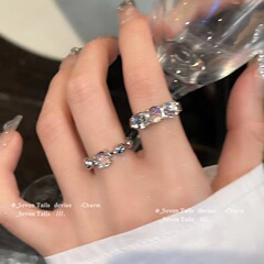 Ins New Glass Bead Ring Cool Style Unconventional Personality Adjustable Open High-end Ring Finger Accessory