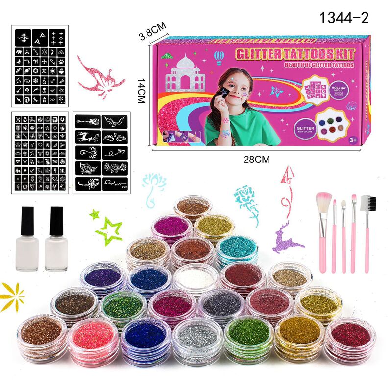 Cross-Border Hot Selling Glitter Tattoo Set 24 Colors Glitter Temporary Tattoo Art Party DIY Glitter Set
