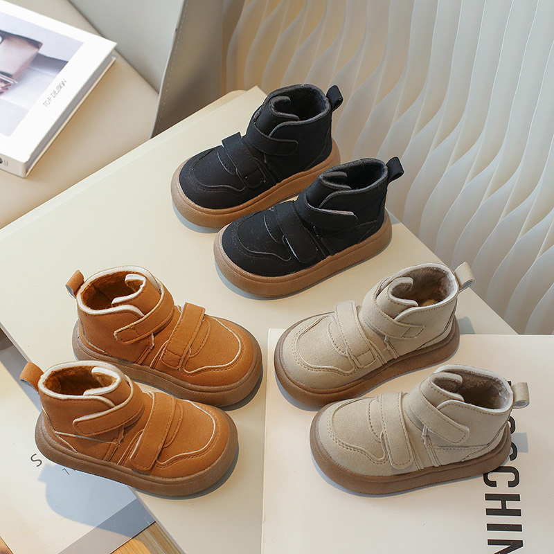 Zapatos para niños, zapatillas de algodón, zapatos de terciopelo para niños nuevos de invierno 2024, zapatillas de caña alta para bebés, zapatos cálidos de algodón