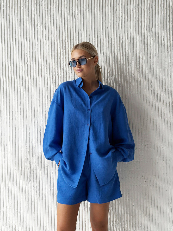 Bộ cardigan dài tay kèm quần short cotton màu trơn phong cách đơn giản — Màu cam, Màu hồng, Màu hồng nhạt, Màu trắng chi tiết 46