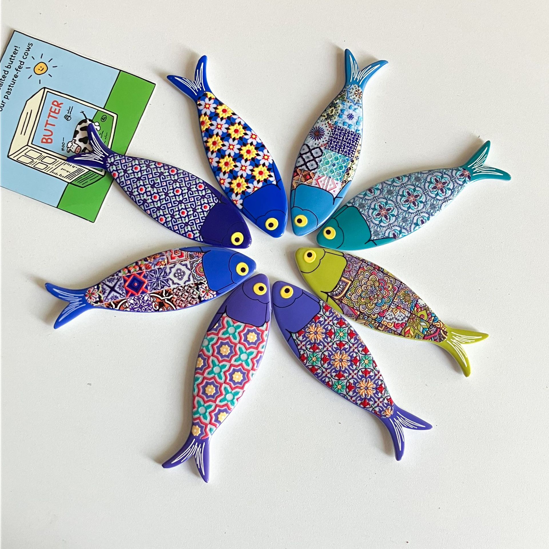 Nueva etiqueta de nevera de pescado transfronteriza estilo bohemio color material de melamina patrón en relieve decoración diaria del hogar