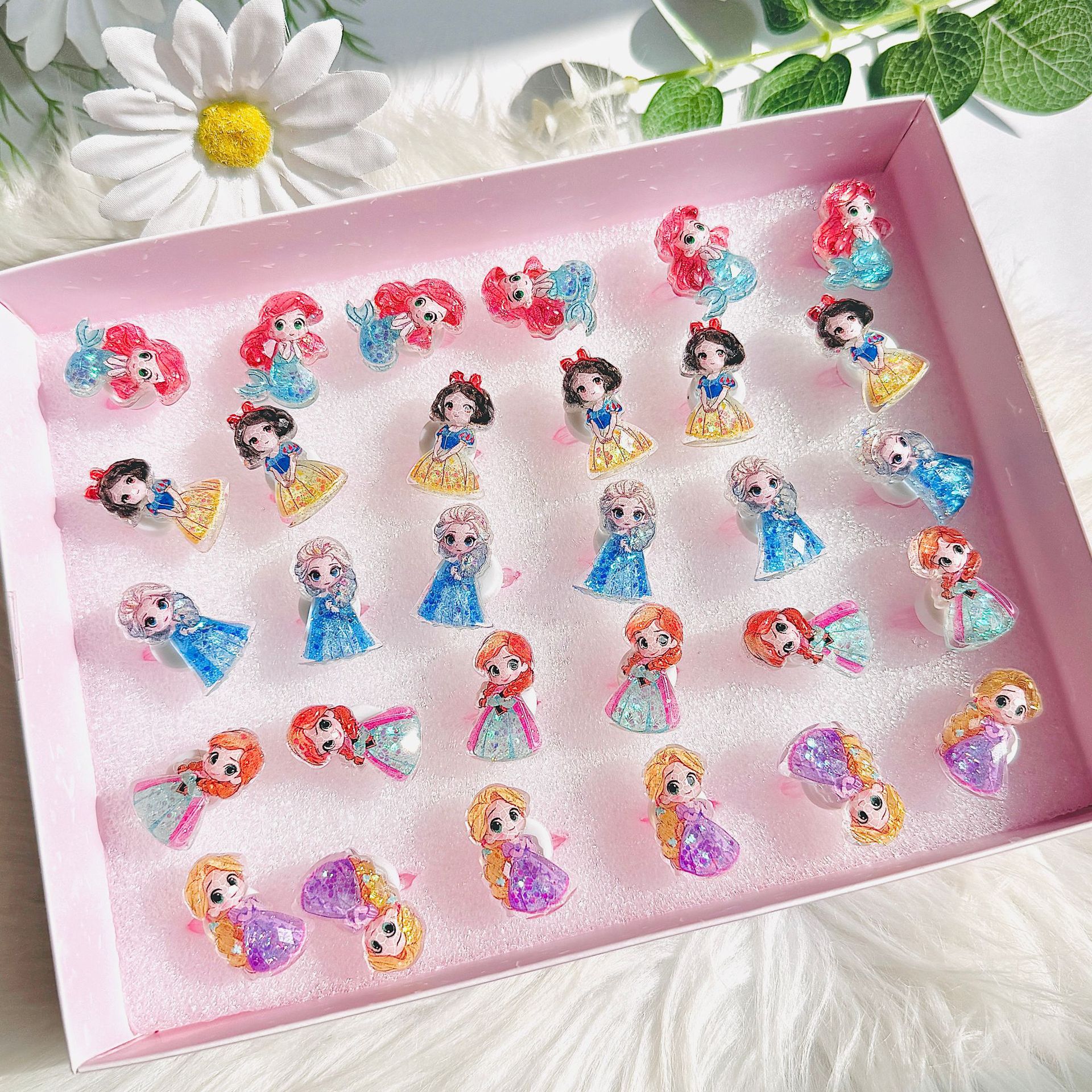 Anillo giratorio de dibujos animados adorable anillo acrílico princesa jardín de infantes regalos juguetes joyas giratorios diseño divertido