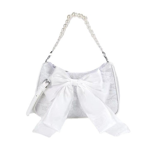 Pearl Strap Bag Women  New Bow Single Shoulder Bag Women Minority Design Hand-held Cross-body Bag Underarm Bag